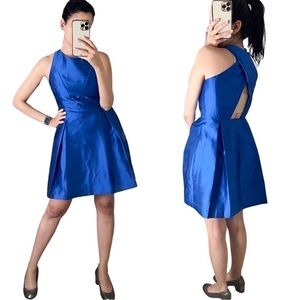 ADOLFO DOMINGUEZ Satin Evening Skater Mini Dress Navy US 6